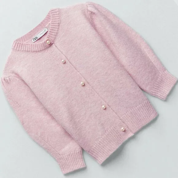 Zara Pearl Button Soft Knit Cardigan Light Pink Size Medium - Picture 2 of 6
